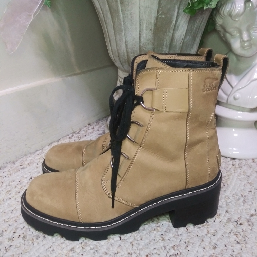 Sorel Joan Now Caribou Buff & Black Color Waterproof Leather Lace-Up Boots - Picture 6 of 12